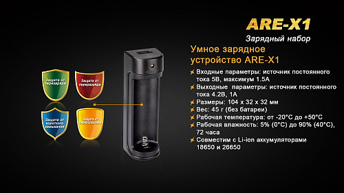 Набор для зарядки Fenix (аккумулятор 1*18650, зарядка, USB кабель) с доставкой по России и в Казахстан | BreadyФото 3