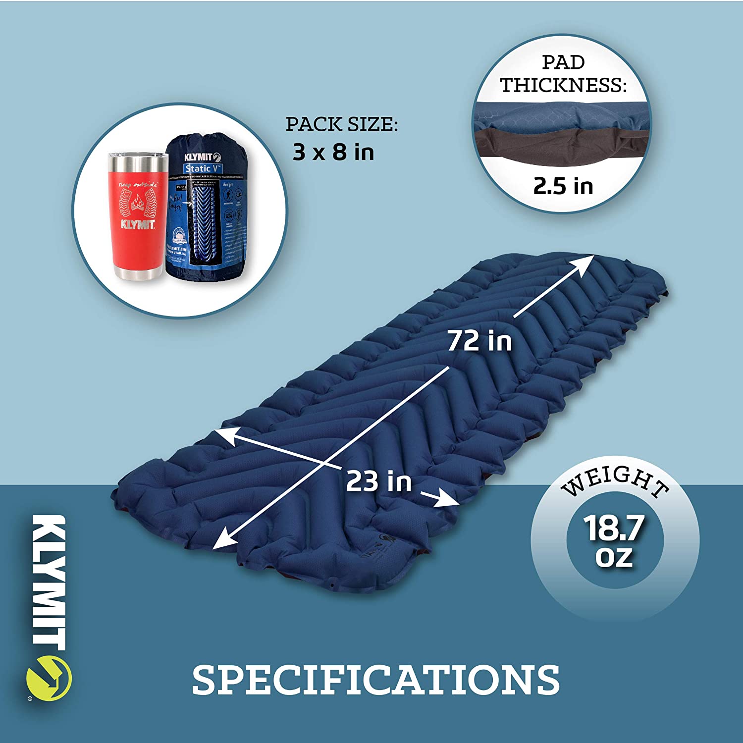 Надувной коврик KLYMIT Static V синий с доставкой по России и в Казахстан | BreadyФото 1