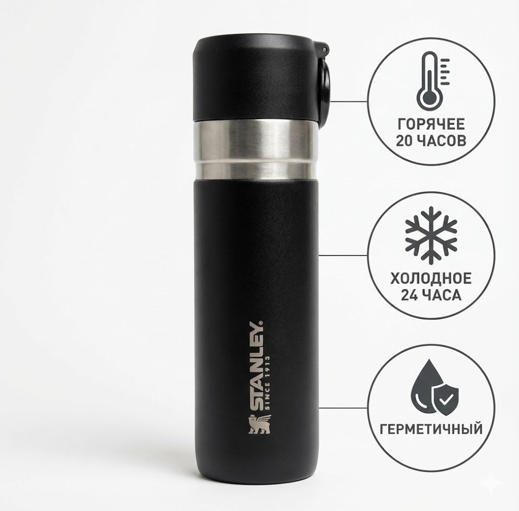 Термокружка STANLEY Go Bottle 10-10262-001 черная 473mL с доставкой по России | BreadyФото 1