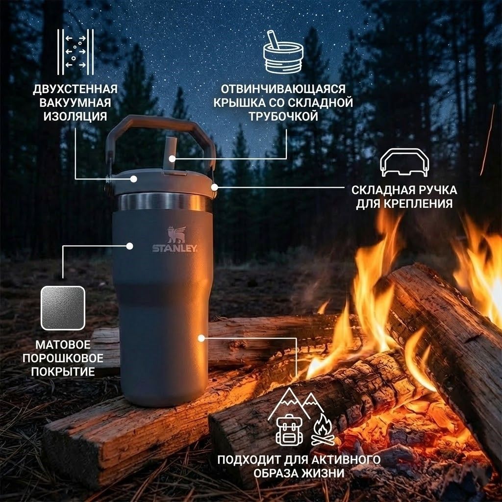 Термокружка Stanley The Iceflow Flip Straw Tumbler (пепельный), 10-09994-286, 591 мл с доставкой по России | BreadyФото 1