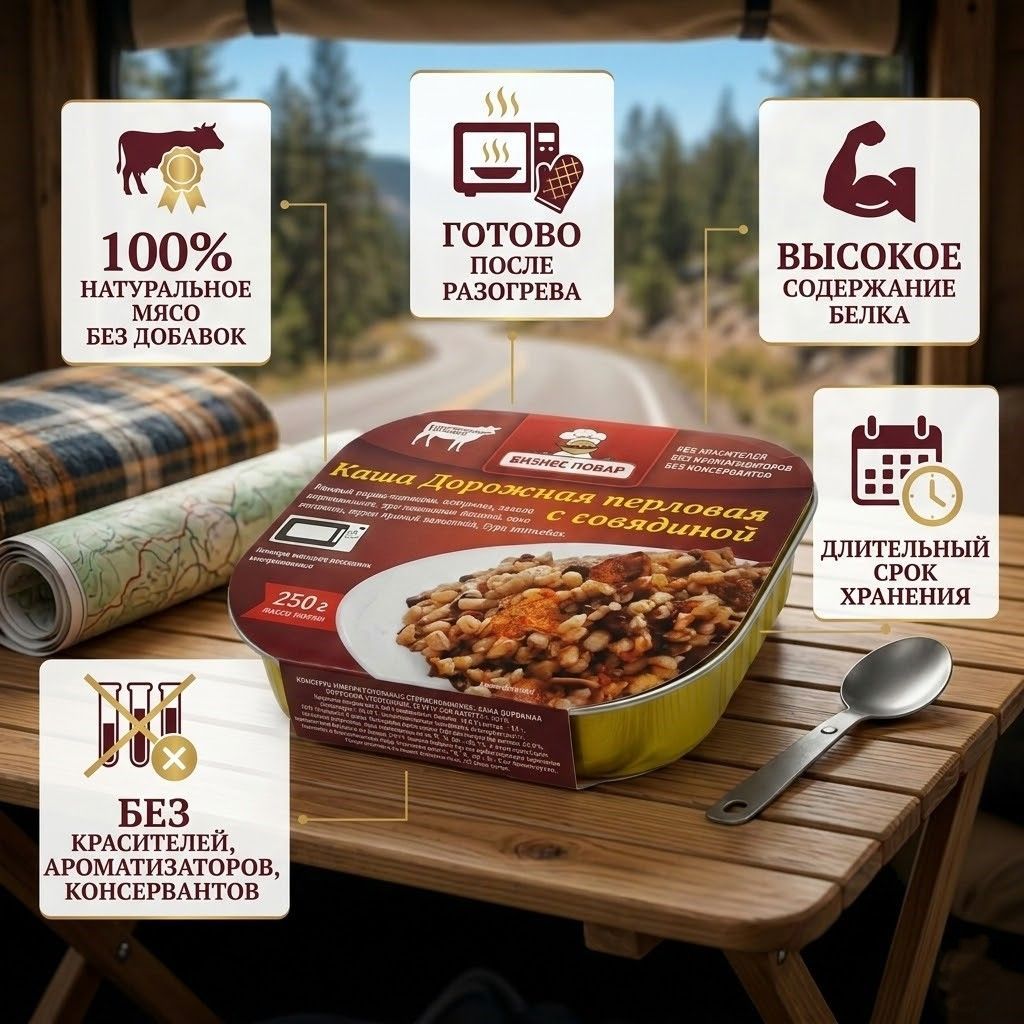 Каша Дорожная перловая с говядиной Л4, 250 г. (Бизнес Повар) с доставкой по России | BreadyФото 1