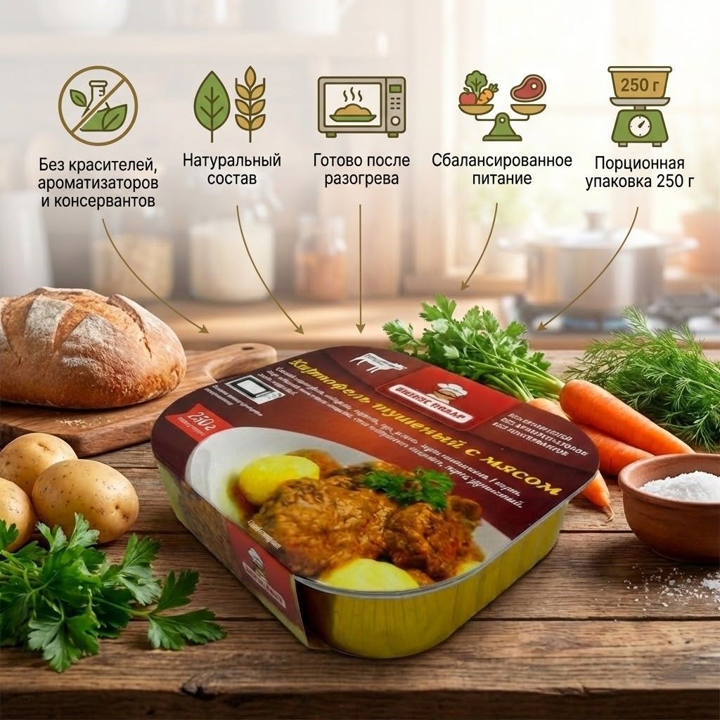 Картофель тушеный с мясом Л4, 250 г (Бизнес повар) с доставкой по России | BreadyФото 1