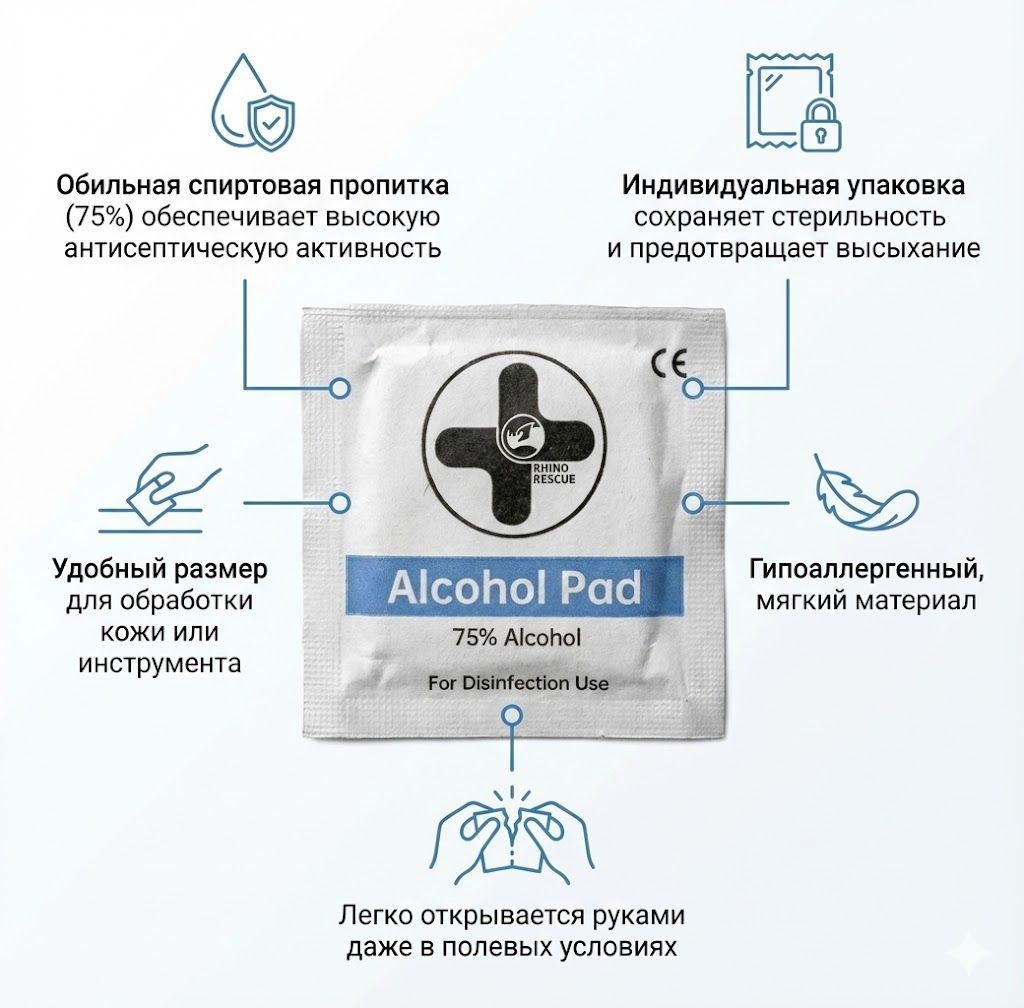 Салфетка спиртовая   RHINO Rescue Alcohol Pad с доставкой по России | BreadyФото 1