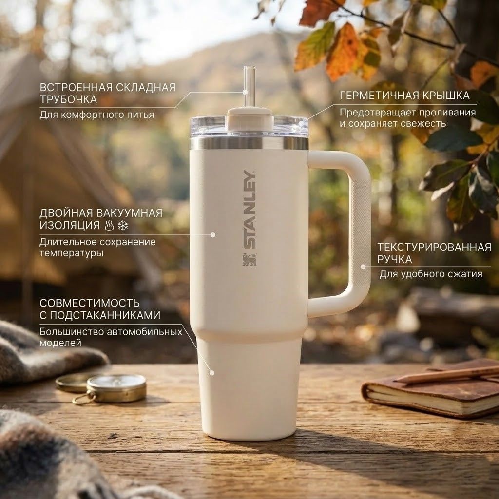 Термокружка STANLEY The Quencher ProTour Flip Straw Tumbler 887 ml (крем cream), 10-12981-008 с доставкой по России | BreadyФото 1