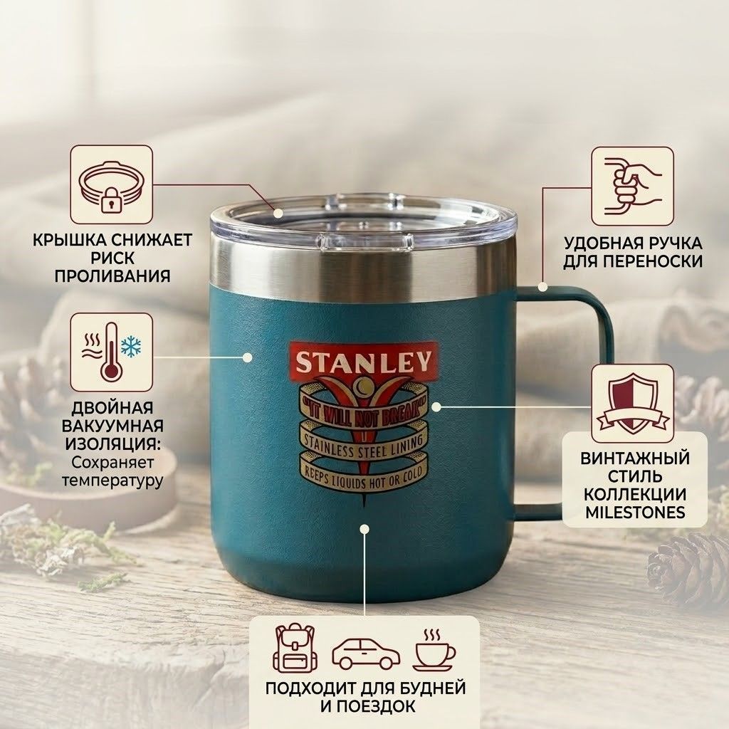 Кружка THE MILESTONES CAMP MUG STANLEY, 10-09366-239  (цвет 1940 Topaz Gloss) с доставкой по России | BreadyФото 1