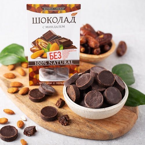 Шоколад с миндалем, ЖИВЫЕ СНЕКИ, 100г с доставкой по России и в Казахстан | BreadyФото 1