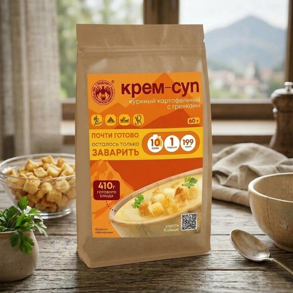Крем-суп куриный картофельный с гренками и мясом СПЕЦПИТ Крафт 60 гр. с доставкой по России | BreadyФото 3