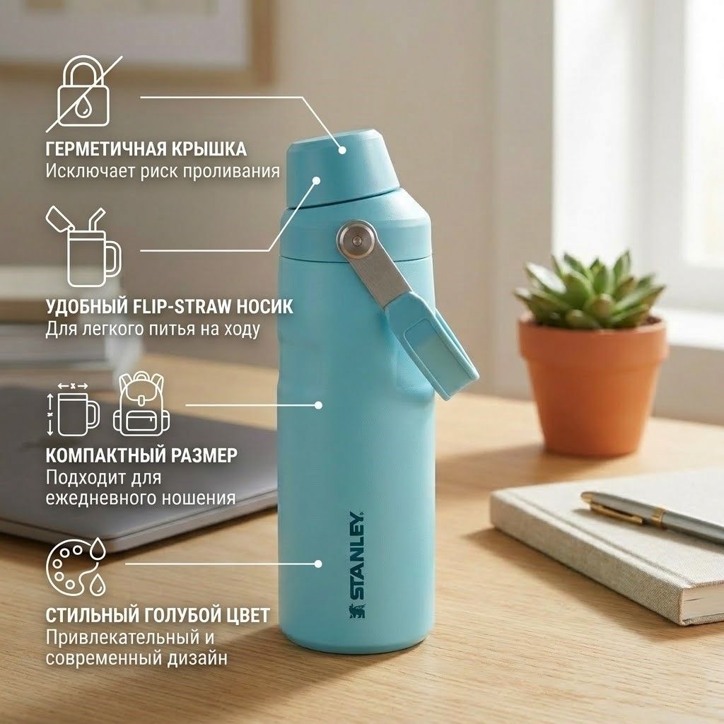 Термобутылка STANLEY GO Iceflow™ 0,47L (10-12579-001) голубая с доставкой по России | BreadyФото 1