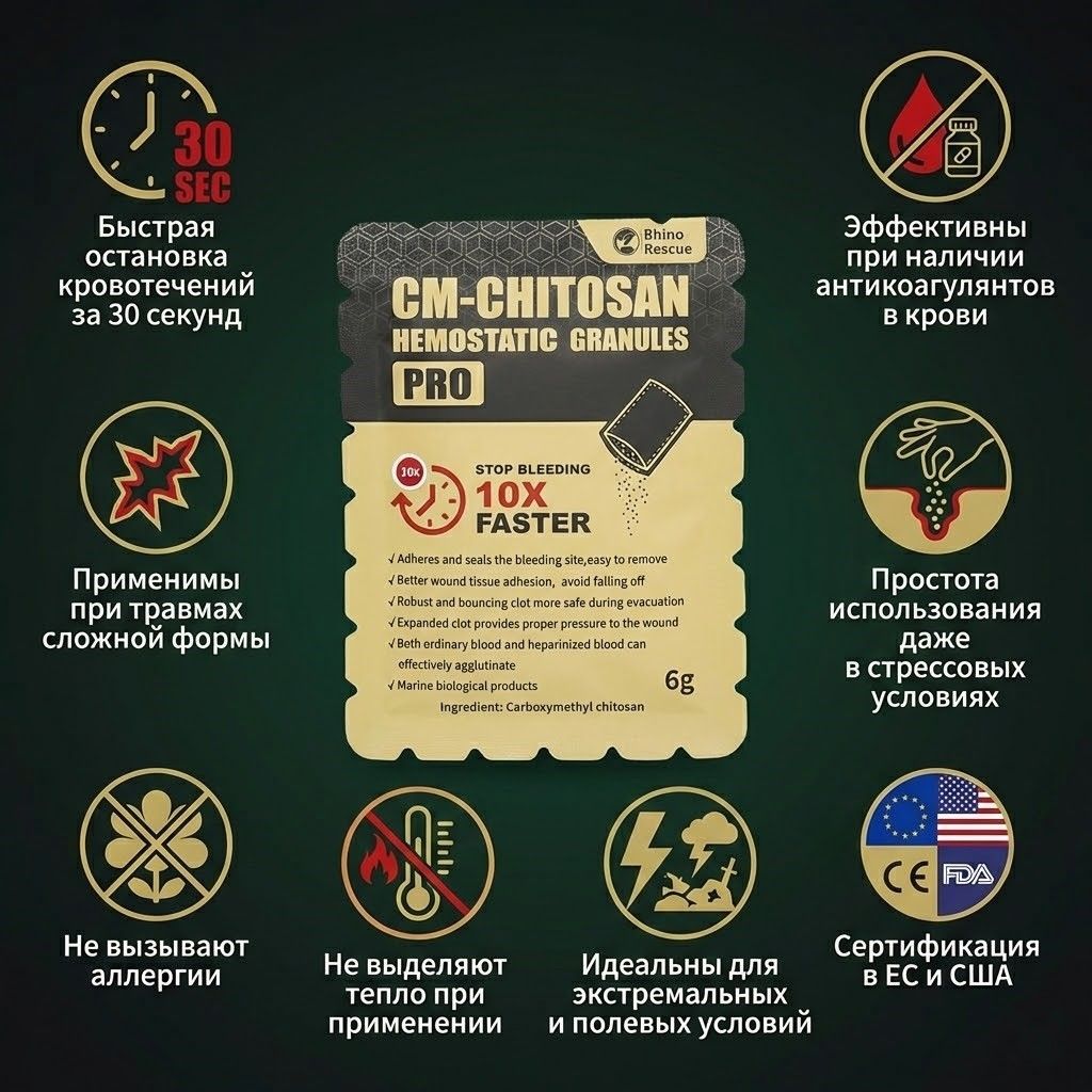 Гранулы гемостатические хитозановые PRO RHINO Rescue PZKJ0003  6 гр. с доставкой по России | BreadyФото 1