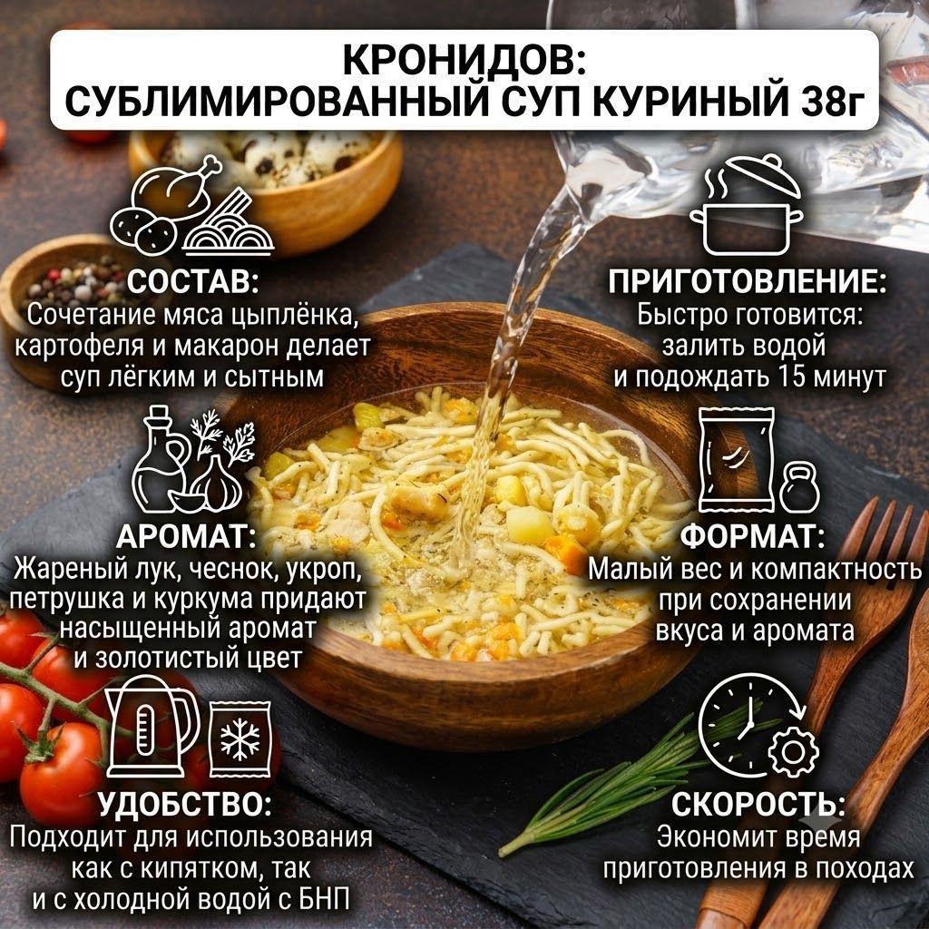 Сублимированный Суп куриный 38 г с доставкой по России | BreadyФото 1