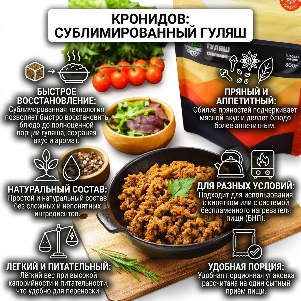 Сублимированный Гуляш 93 г (300 гр блюда) с доставкой по России | BreadyФото 1