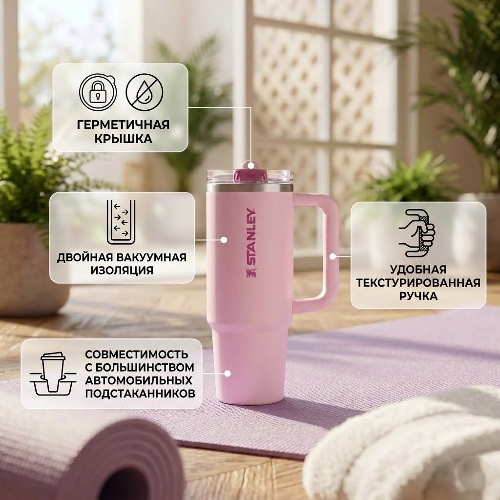 Термокружка STANLEY The Quencher ProTour Flip Straw Tumbler 887 ml (цветение вишни cherry blossom), 10-12981-018 с доставкой по России | BreadyФото 1