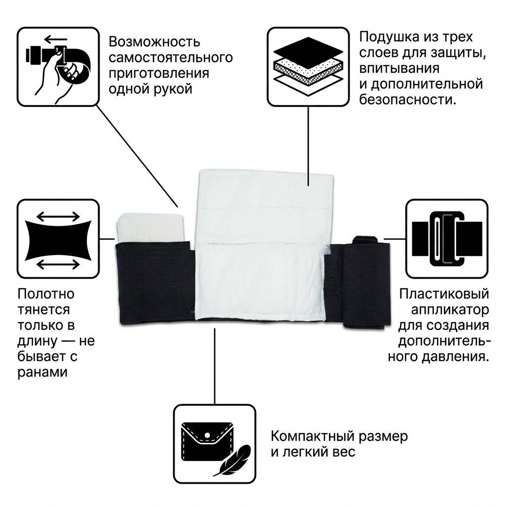 Компрессионный бандаж RHINO Rescue 4" (с аппликатором давления, 2 подушки) PZBD0052 с доставкой по России | BreadyФото 1