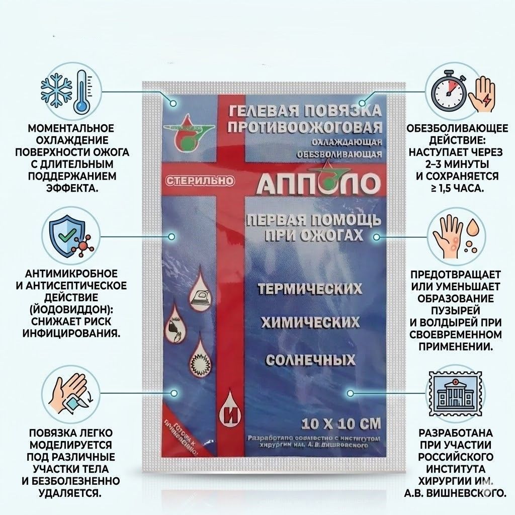 Повязка гелевая противоожоговая АППОЛО 10х10 см с доставкой по России | BreadyФото 1