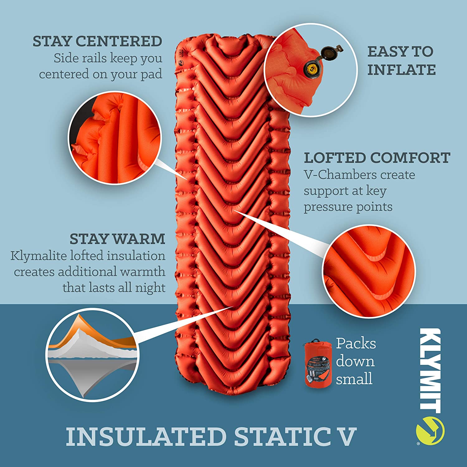 Надувной коврик KLYMIT Insulated Static V оранжевый с доставкой по России и в Казахстан | BreadyФото 2