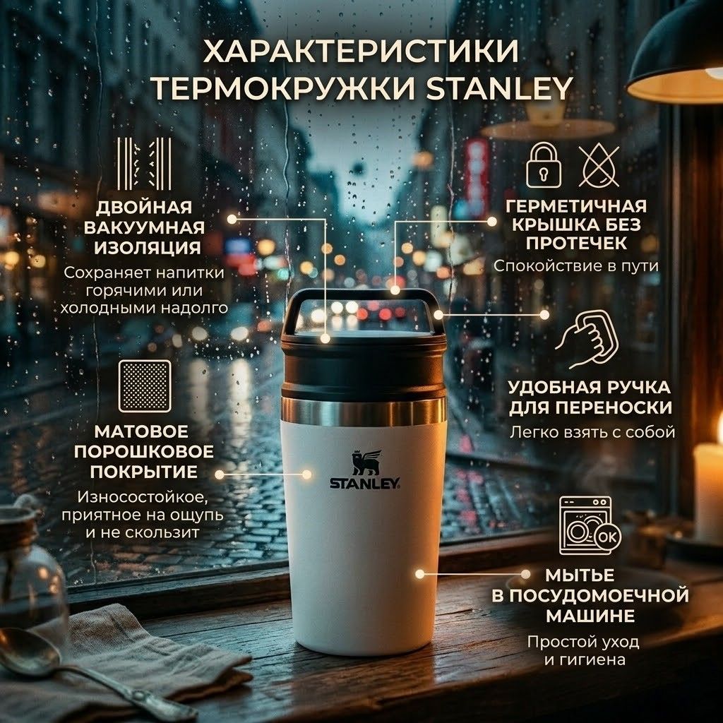 Термокружка Stanley Adventure Shortstack Travel Mug 235ml (белая) 10-02887-052 с доставкой по России | BreadyФото 1