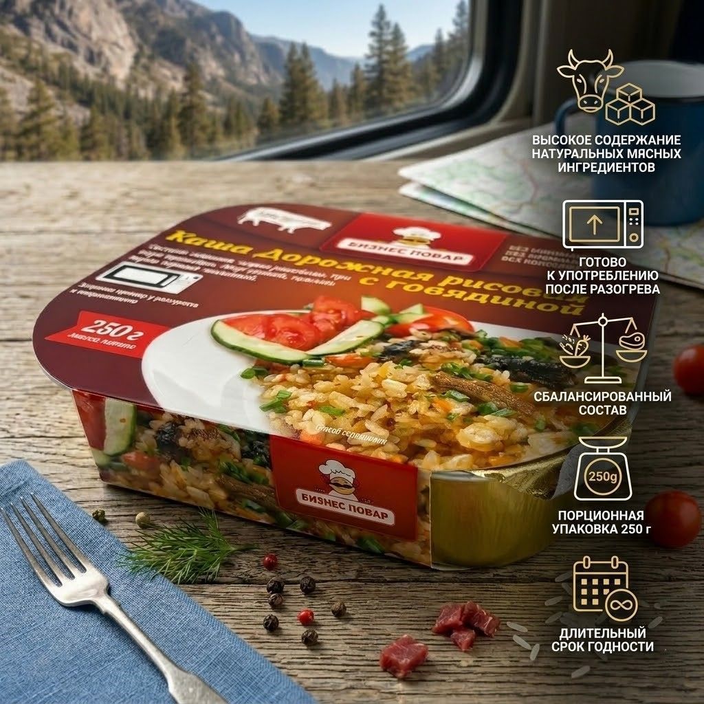 Каша Дорожная рисовая с говядиной Л4, 250 г (Бизнес Повар) с доставкой по России | BreadyФото 1