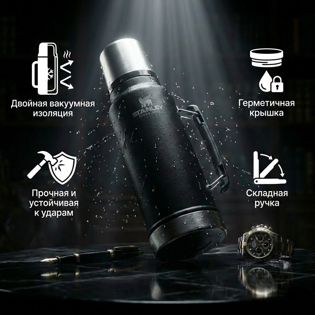 Термос STANLEY CLASSIC 10-12417-006 чёрный (black 2.0) 1,4L с доставкой по России | BreadyФото 1