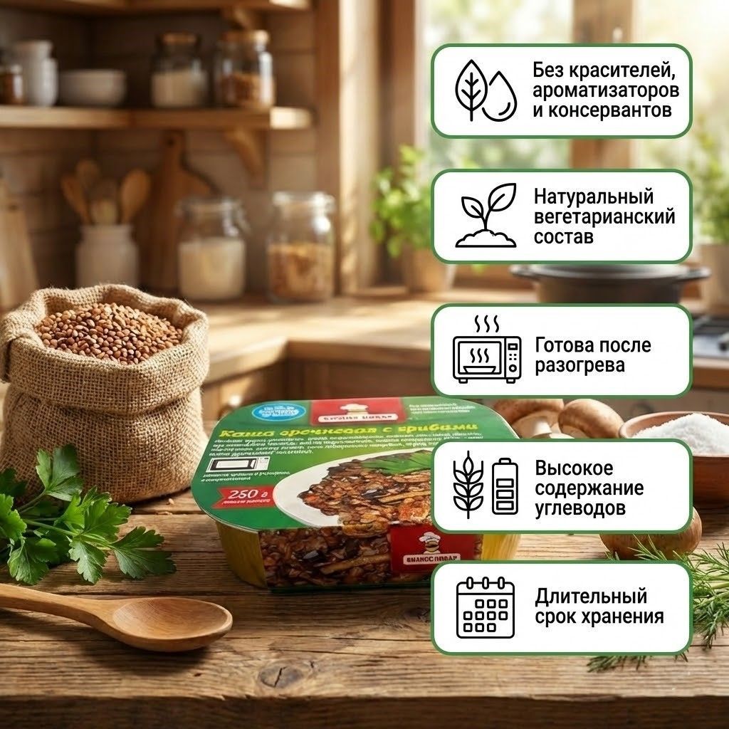 Каша гречневая с грибами Л4, 250 г (Бизнес Повар) с доставкой по России | BreadyФото 1