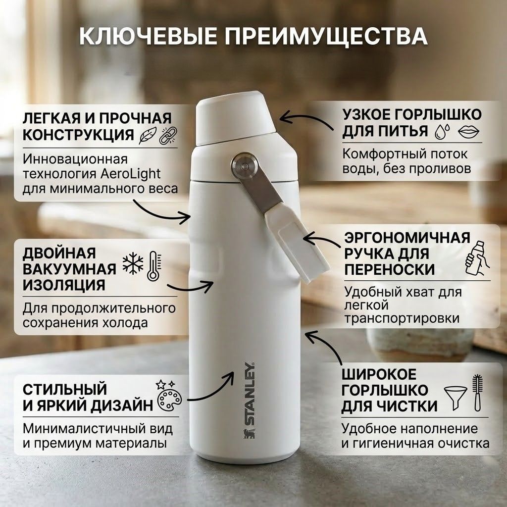 Термобутылка STANLEY GO Iceflow™ 0,35L (10-12578-004) polar полярный с доставкой по России | BreadyФото 1