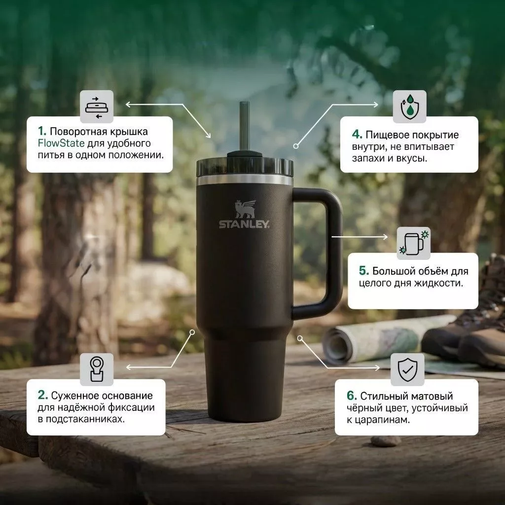 Термокружка STANLEY THE QUENCHER H2.0 FLOWSTATE TUMBLER (черный 2.0), 887 ml, 10-11912-080 (ДИСКОНТ) с доставкой по России | BreadyФото 1