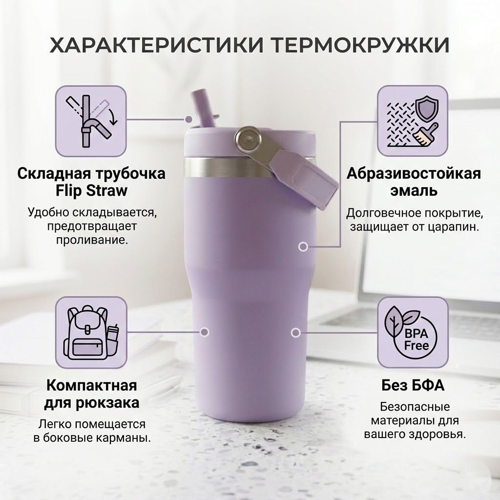 Термокружка Stanley The Iceflow Flip Straw Tumbler (Lavender), 10-09994-210, 591 мл с доставкой по России | BreadyФото 1