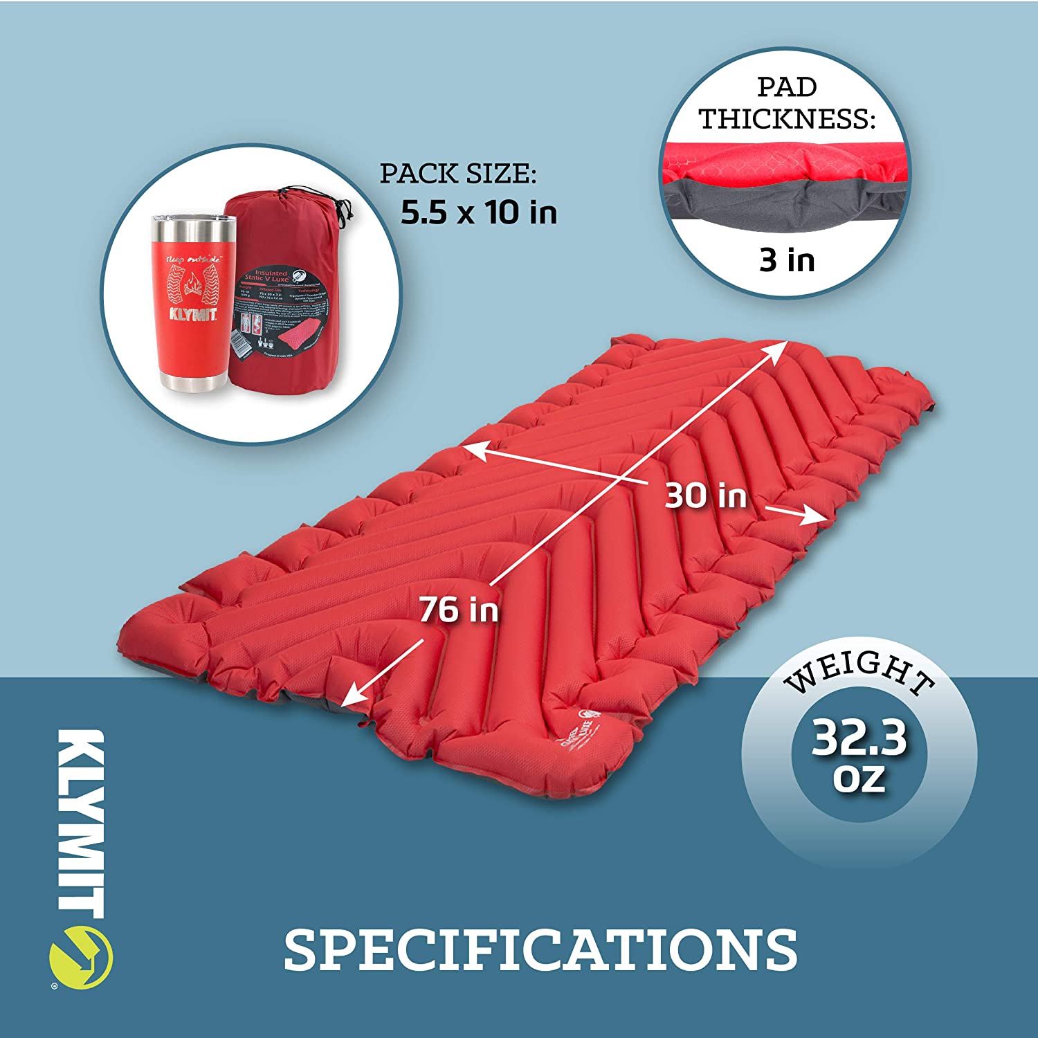 Надувной коврик KLYMIT Insulated Static V LUXE красный с доставкой по России и в Казахстан | BreadyФото 1