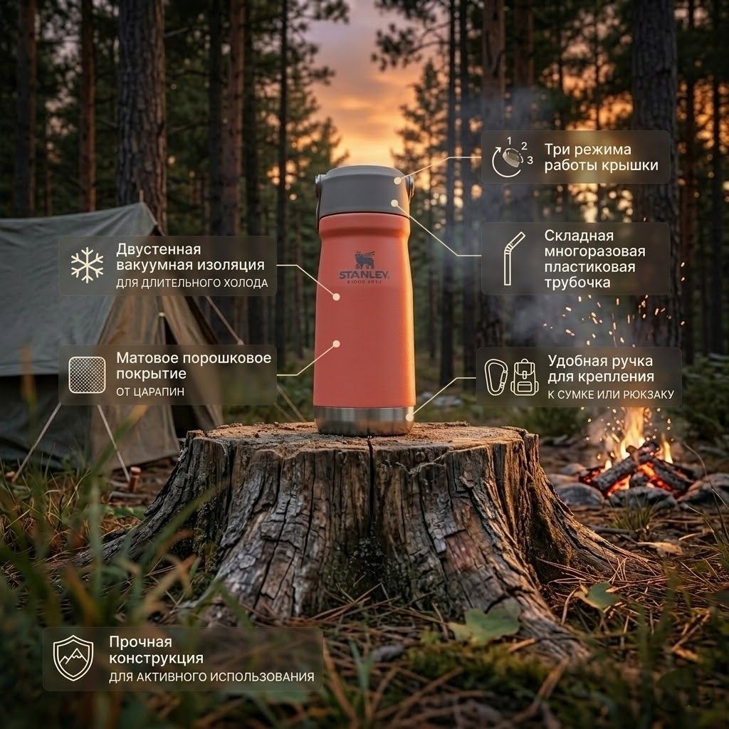 Термокружка STANLEY THE ICEFLOW™ FLIP STRAW WATER BOTTLE (коралловая), 500 ml, 10-09991-075 с доставкой по России | BreadyФото 1