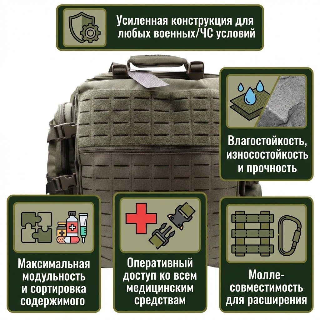 Аптечка рюкзак тактический с наполнением R40 Rhino Rescue 40 литров (олива) с доставкой по России | BreadyФото 1