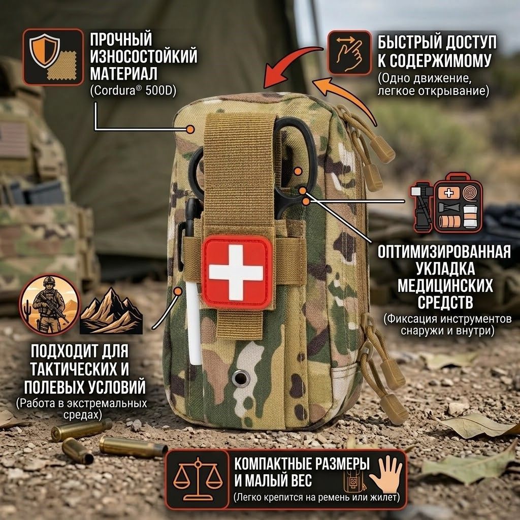 Аптечка тактическая малая первого эшелона мультикам (multikam) с доставкой по России | BreadyФото 1