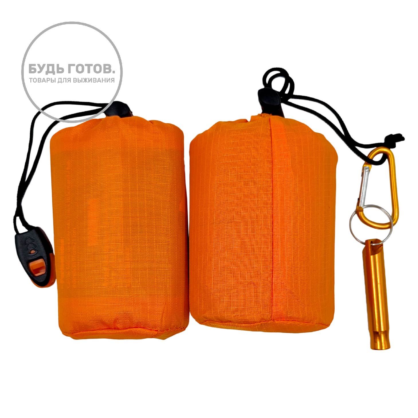 Спасательное термоодеяло-мешок изотермическое с карабином и свистком 90*210 мм (оранжевое) с доставкой по России | BreadyФото 2