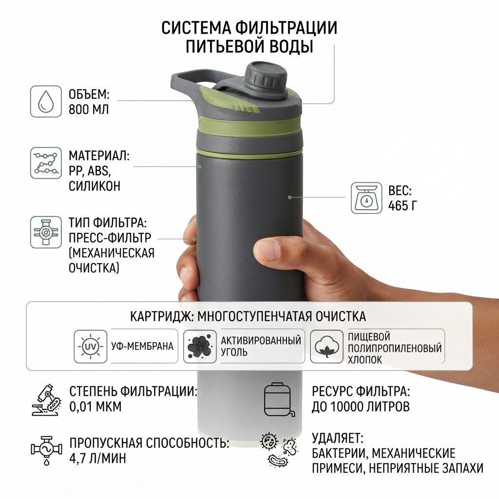 Бутылка с пресс-фильтром Drinkway K8620 с доставкой по России | BreadyФото 1