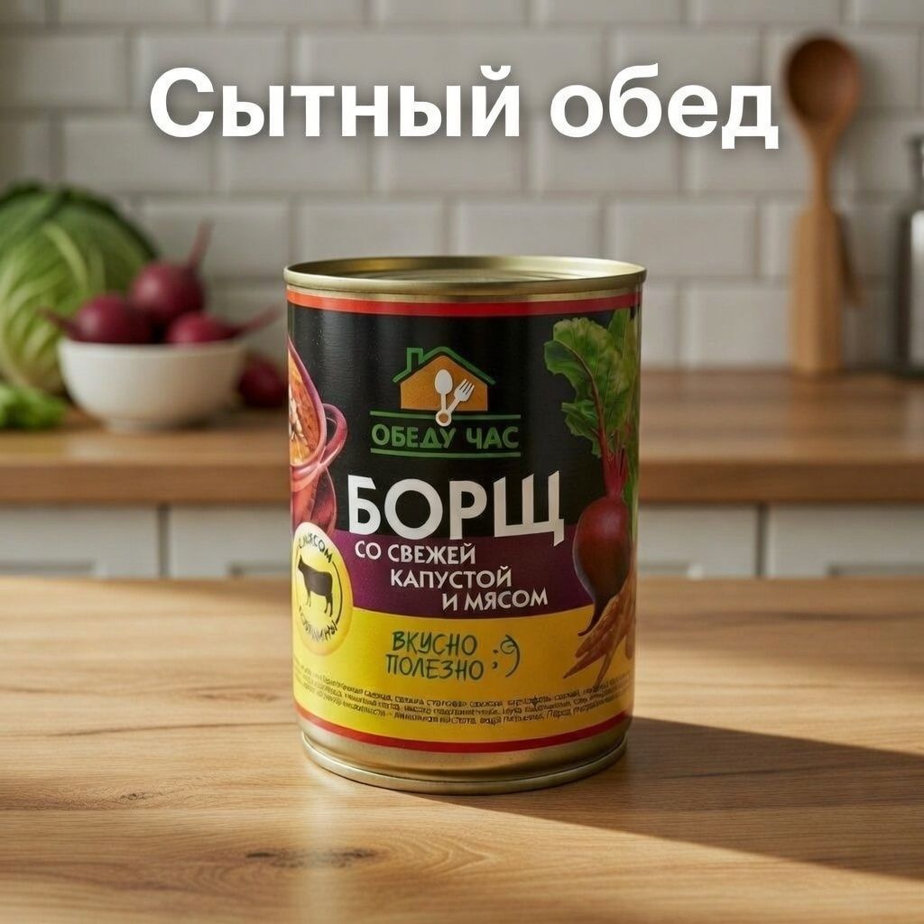 Борщ со свежей капустой и мясом, ж/б 9, 360 г (Обеду час) с доставкой по России | BreadyФото 5