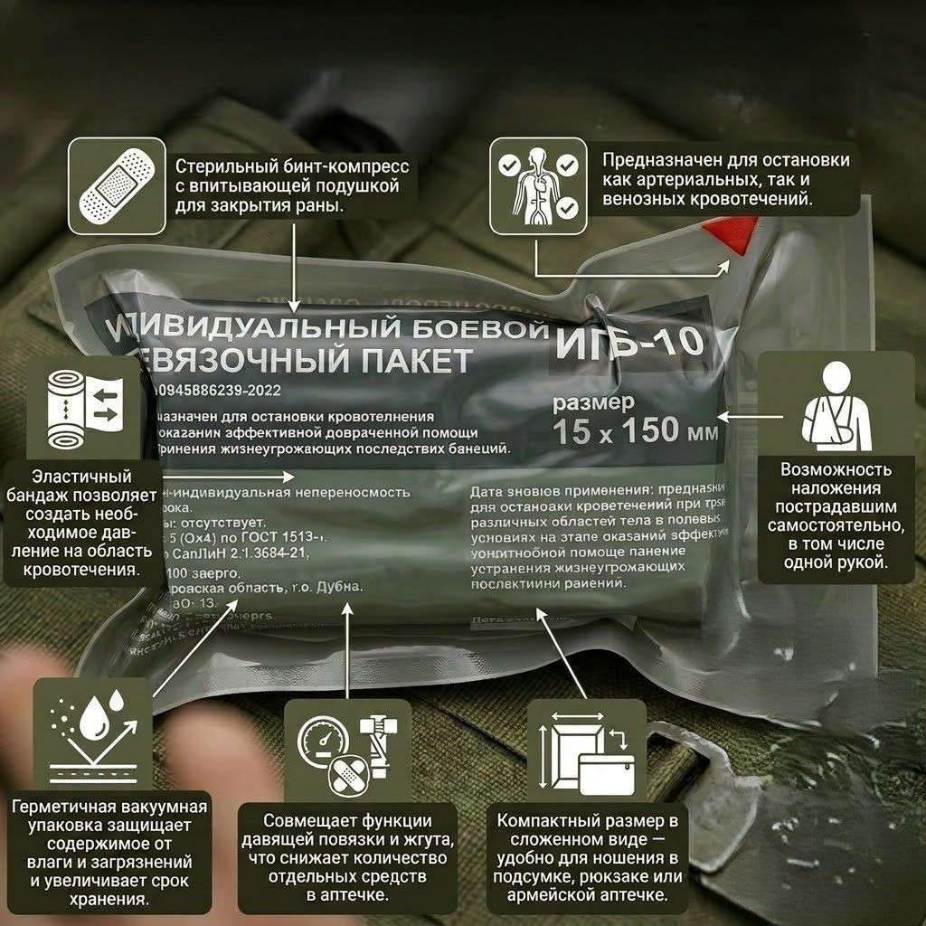 Индивидуальный перевязочный пакет (бандаж) ИПП-10 Эверс 15x150 см с доставкой по России | BreadyФото 1