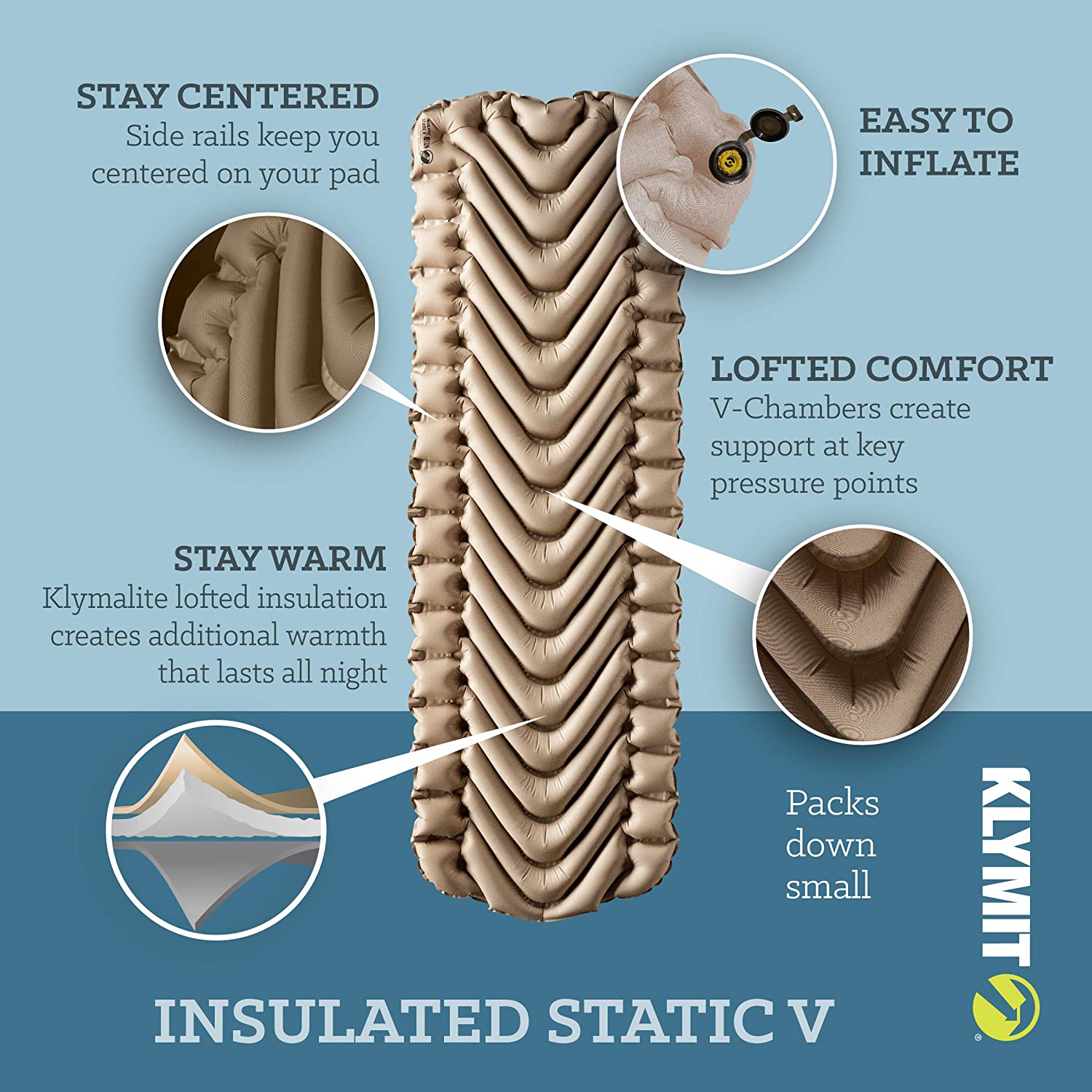 Надувной коврик KLYMIT Insulated Static V Coyote песочный с доставкой по России и в Казахстан | BreadyФото 0