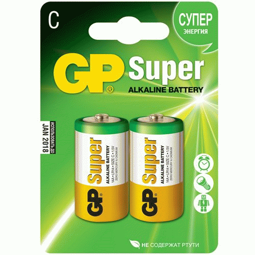 Батарейка GP Super alkaline C LR14-2BL (14A-2CR2) - тип С - 2 штуки в упаковке с доставкой по России и в Казахстан | Bready