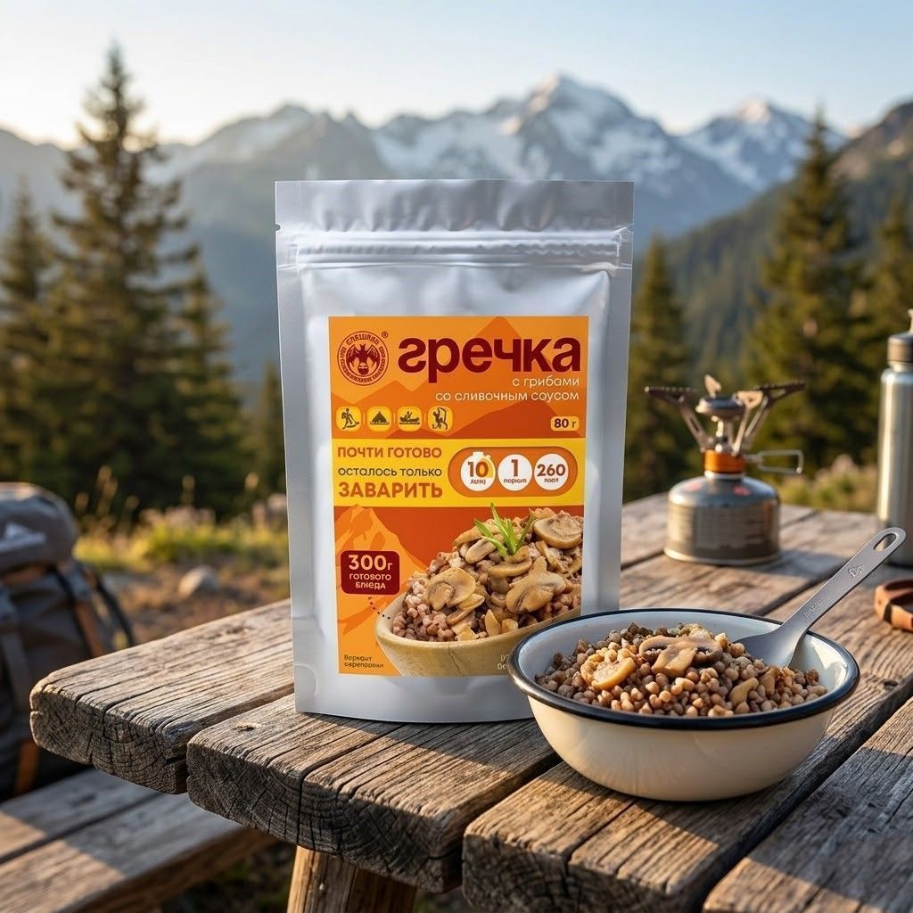 Гречка с грибами в соусе со сливочным вкусом СПЕЦПИТ 80 гр. с доставкой по России | BreadyФото 1