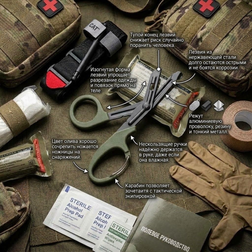 Тактические ножницы с карабином 19см олива с доставкой по России | BreadyФото 1