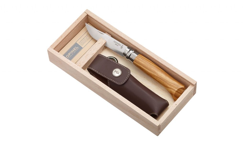 Нож складной Opinel №8 VRI Classic Woods Traditions Olivewood в деревянном кейсе и с кожаным чехлом с доставкой по России и в Казахстан | Bready