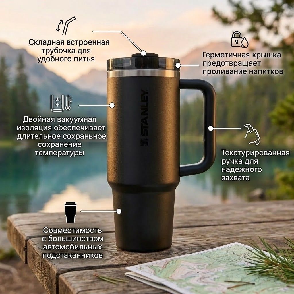 Термокружка STANLEY The Quencher ProTour Flip Straw Tumbler 887 ml (черный black), 10-12981-010 с доставкой по России | BreadyФото 1