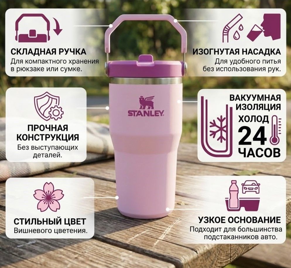 Термокружка Stanley The Iceflow 2.0 Cherry Blossom, 10-13318-009, 591 мл с доставкой по России | BreadyФото 1