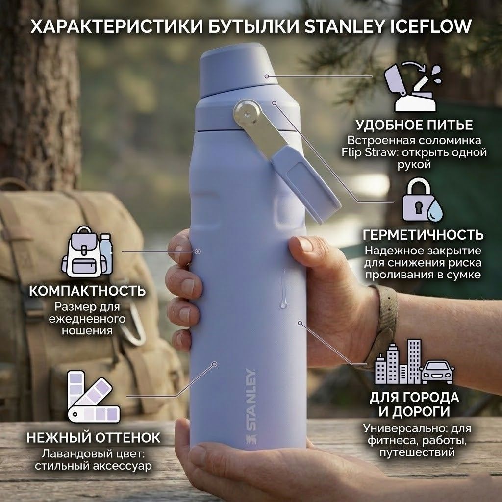 Термобутылка STANLEY GO Iceflow™ 473 ml (10-12579-027) hydrangea гортензия с доставкой по России | BreadyФото 1