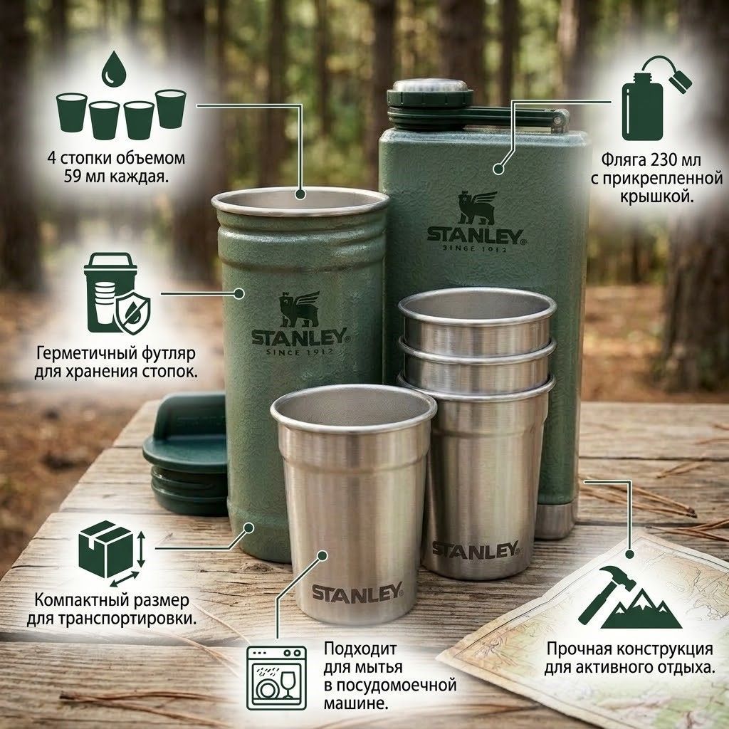 [Дисконт] Набор стопок STANLEY ADVENTURE 0,59L c флягой 0,23L зеленый 10-01883-058 с доставкой по России | BreadyФото 1