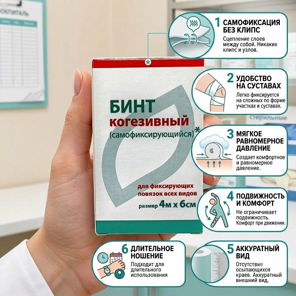 Бинт когезивный самофиксирующийся 4м х 6см с доставкой по России | BreadyФото 1