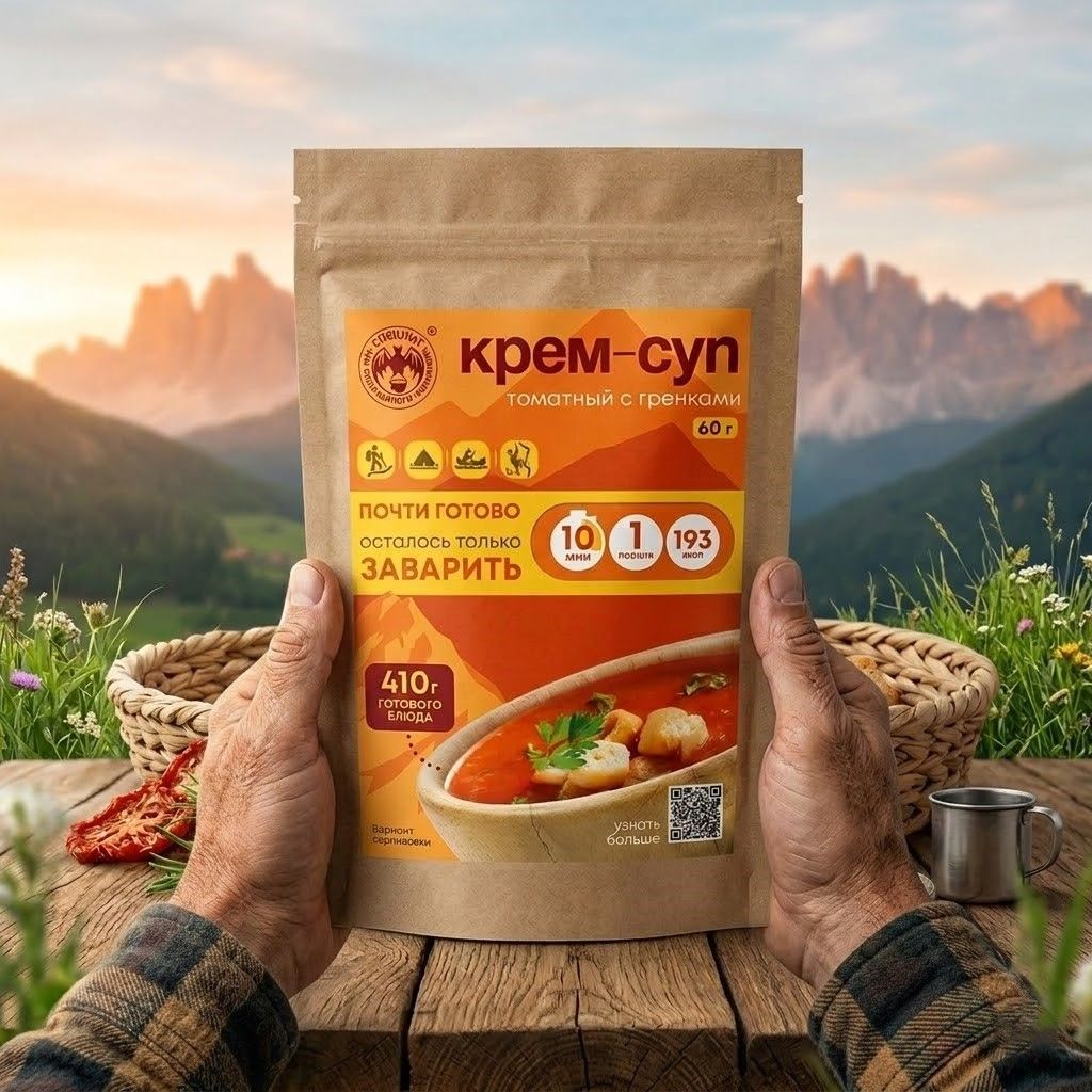 Крем-суп томатный с зеленой фасолью, гренками и мясом СПЕЦПИТ Крафт 60 гр. с доставкой по России | BreadyФото 4