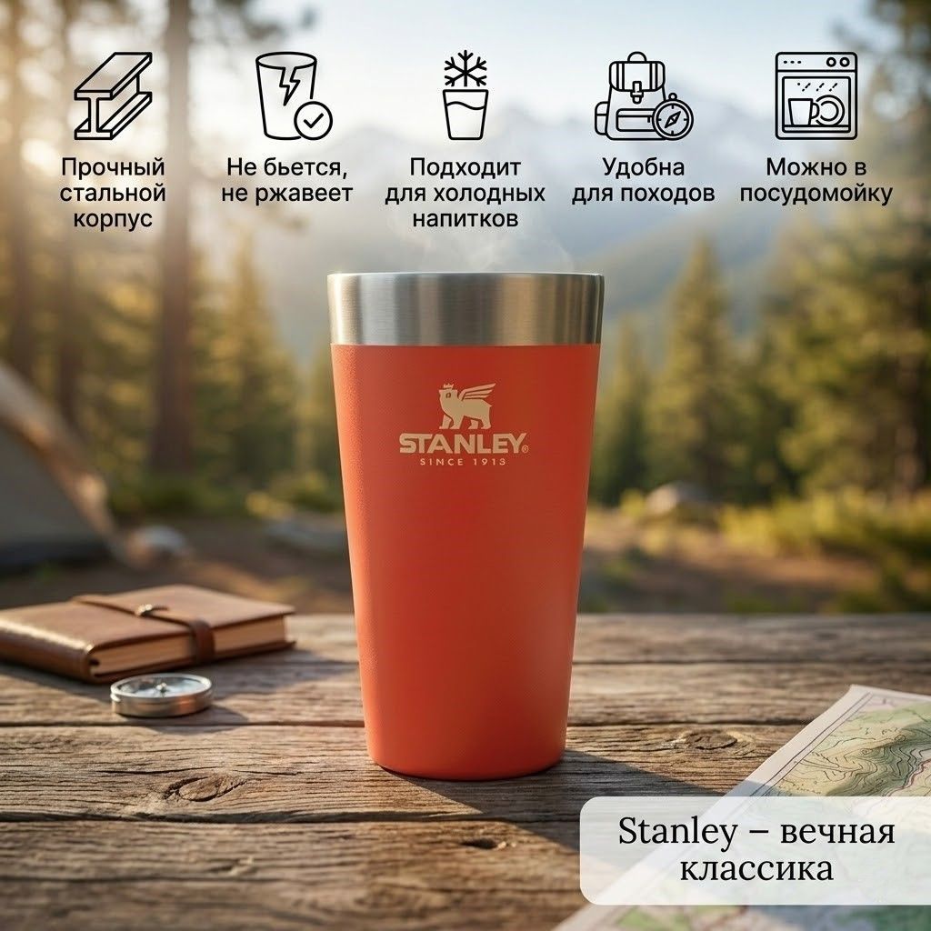 Пинта BEER PINT STANLEY ADVENTURE 473 ML, 10-02282-334 (цвет Tigerlily) с доставкой по России | BreadyФото 1