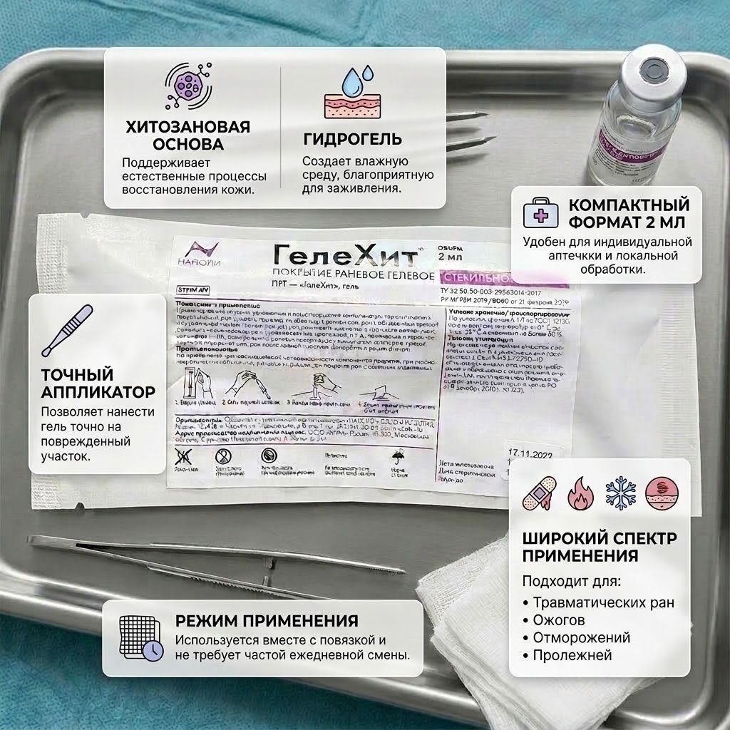 Покрытие раневое гелевое на основе хитозана в аппликаторе ГелеХит 2мл с доставкой по России | BreadyФото 1