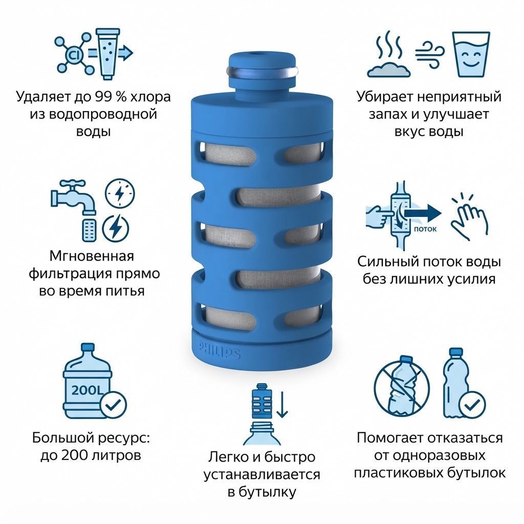 PHILIPS Фильтр сменный для бутылки фитнес/спорт AWP286/10 с доставкой по России | BreadyФото 1