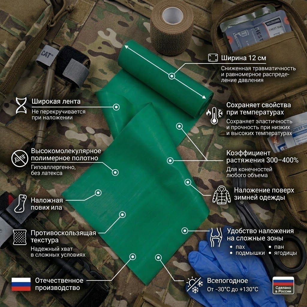 Жгут кровоостанавливающий Ленинградец 6 (зелёный) 150 см с доставкой по России | BreadyФото 1