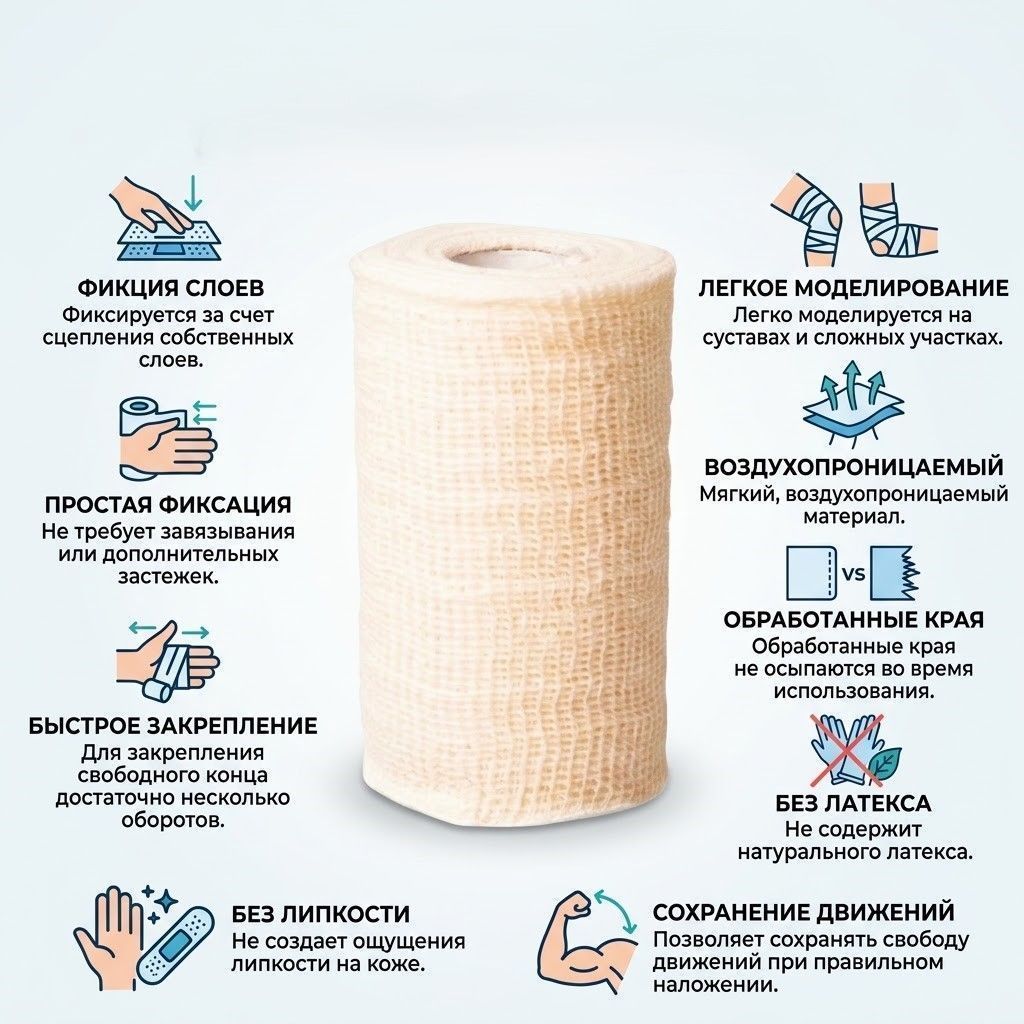 Бинт медицинский эластичный фиксирующий, самофиксирующийся (БЭЛсф) "Бинтэль", 10 см Х 4 м, №12 с доставкой по России | BreadyФото 1